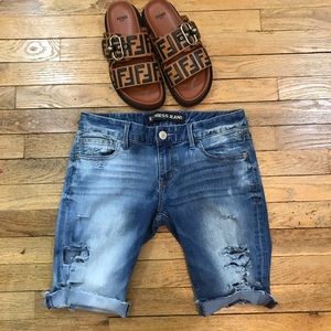 Express Cut Off Festival Distressed Shorts